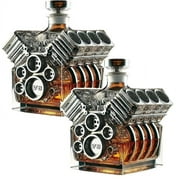 2Pcs V8 Engines Shape Alcohol Decanter Bottle, V8 Engines Whisky Bottle, Creative Wine Decanter Decoration, for Tequila, Bourbon, Brandy, for Car Lovers Gift
